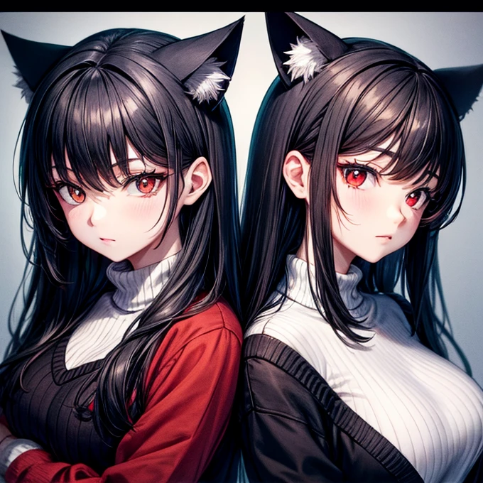 Sweater clothes　　 Black Hair 　　　Red Eye　Cat ears