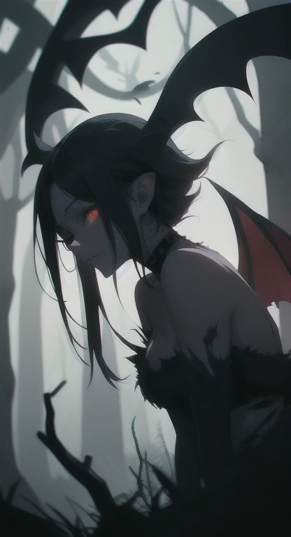 頭部が山羊で下半身がBlack body hairに覆われた足に蹄を持つ全裸の女の子,Extremely thin body,Small breasts,Beautiful nipples,Crouching pose,Very long arms,Long, pointed claws,Black realistic goat face,Goat Eyes,Black body hair