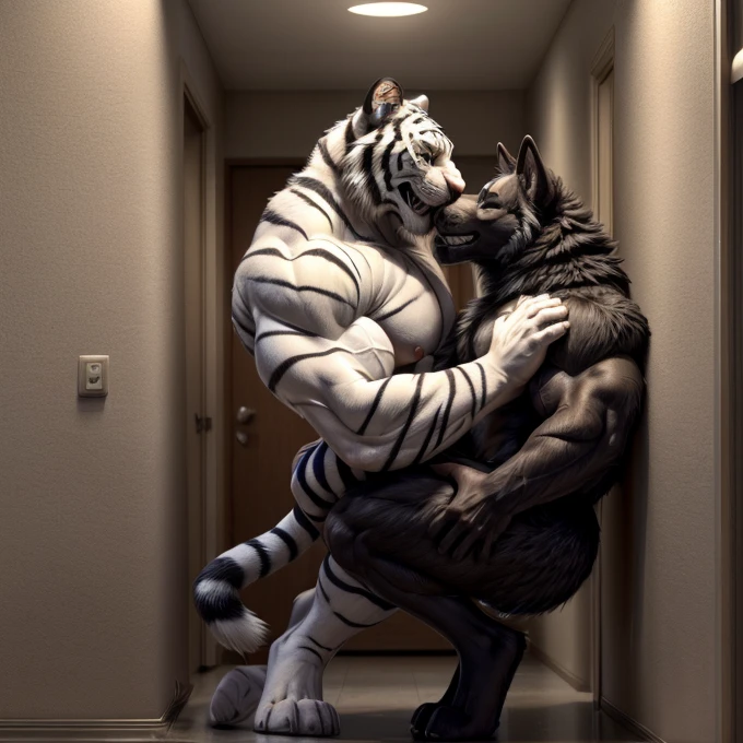 Duo, male/male, size difference, anal penetration, carry sex, , BREAK
male White Tiger, dominant, muscular, panting, breath clouds, big penis, big balls, cumming, shaggy fur,BREAK
male lynx, submissive, , cumming, half lidded eyes, butt, BREAK
sharp focus, photo realism, dense course fur, soft light, depth of field, (candid photo), raw photo, (detailed background),
((high detail:1.2, absurd res, good anatomy, eye highlight))) (mature, masculine,Bodybuilder,strong pecs,vascular veins,huge pecs, manly, handsome, very smug smirk,),(bulging (biceps:1.5), bulging triceps, massive lats:1.5),(Flexing, Revealing Abs),((detailed eyes, black thick eyebrows)), nude, nsfw,size difference, anal penetration, carry sex, , BREAK
male White Tiger, dominant, muscular, panting, breath clouds, big penis, big balls, cumming, shaggy fur,BREAK
male lynx, submissive, , cumming, half lidded eyes, butt, BREAK
sharp focus, photo realism, dense course fur, soft light, depth of field, (candid photo), raw photo, (detailed background),
((high detail:1.2, absurd res, good anatomy, eye highlight))) (mature, masculine,Bodybuilder,strong pecs,vascular veins,huge pecs, manly, handsome, very smug smirk,),(bulging (biceps:1.5), bulging triceps, massive lats:1.5),(Flexing, Revealing Abs),((detailed eyes, black thick eyebrows)), nude, nsfw,