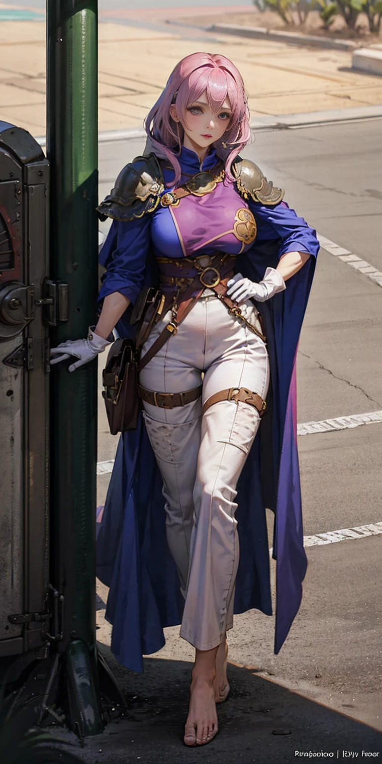 female Satsuki Kiryuin, Satsuki Kiryuin from Kill-la-Kill, mesh stockings, standing with a katana, full height, bottom view, best quality, very detailed, ultra 8k resolution, coat, vest, long skirt, portrait, full body, victorias clothing, long dress, knight, pants, black skinn suit, medieval city, plants, vest,polo shirt, forest, long skirt