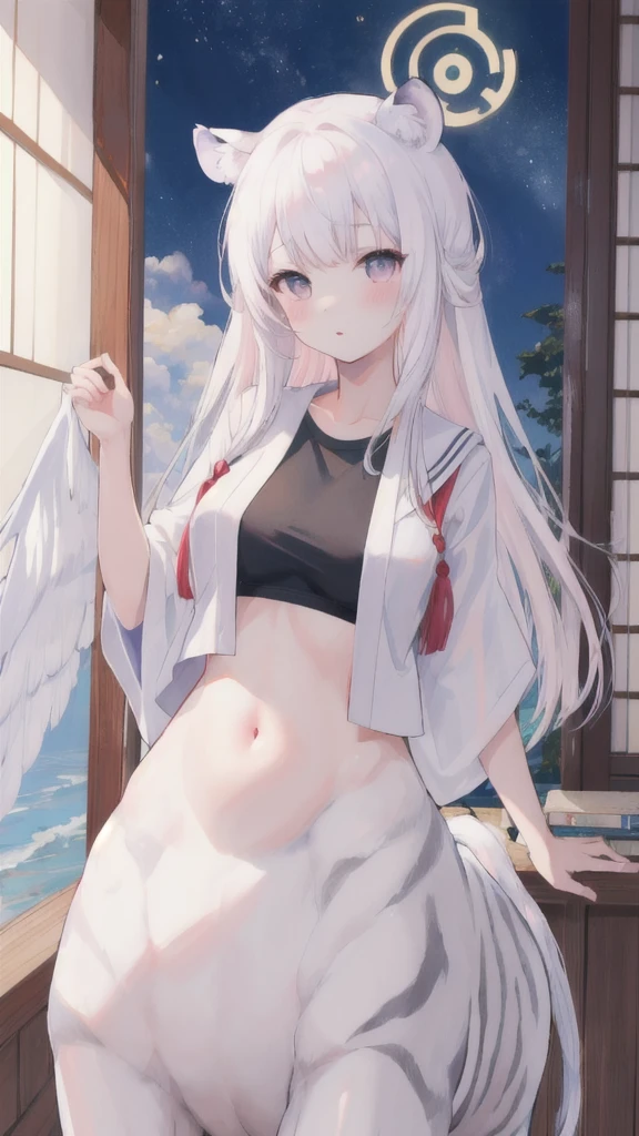 tmasterpiece, top-quality, NSFW, 1girl in, platinum blond hair, short detailed hair, , Large and lively breasts, swimmingpool, a wet body, Wet underwear, no-bra, thongs, Poker face, front-facing view, Lively, chase, Red blush, It stands、Moist glowing skin、Beautiful eyes、Fold your hands behind your back、drooing eyes、Plump thighs、Dark skin、Long、The ends of the hair are white、Fantastical、stooping forward、Place your hands on your crotch、Back Style、T back、Turn to this、pov from down、Beautiful plump ass、spread their legs、Touch your buttocks,Pregnant women with