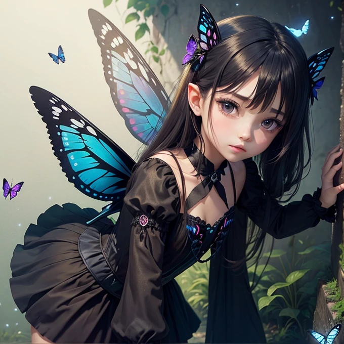 (Close up of many blue butterfly fairies dancing in the forest),girl catching butterflies,tropical jungle,Butterfly fairy,glowworm,small stream,north american butterfly,Butterfly sprites,Butterfly fairy,Background with:Rocks by the stream at night,magia,Ethereal,skilled,3 Rendering,Animate,comic strip,lamplight,ultraclear
