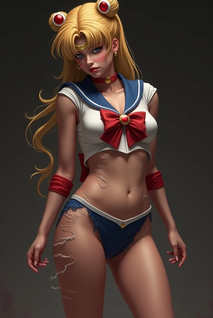 1 beauty girl,18yo,good anatomy, masterpiece, best quality,realistic, hyperrealistic, 16k hdr, meishaonv,gun Sailor uranus, blonde Hair,bobcut, Sailor Moon Aesthetics,no sleeve,medium breasts, cleavage,erected nipples, (micro panties), sexy pose, spreading legs, navel,(sweat),(happy smile:1.2),looking down,from below,(floating, moon background:1.2),pussy focus,fishnets
