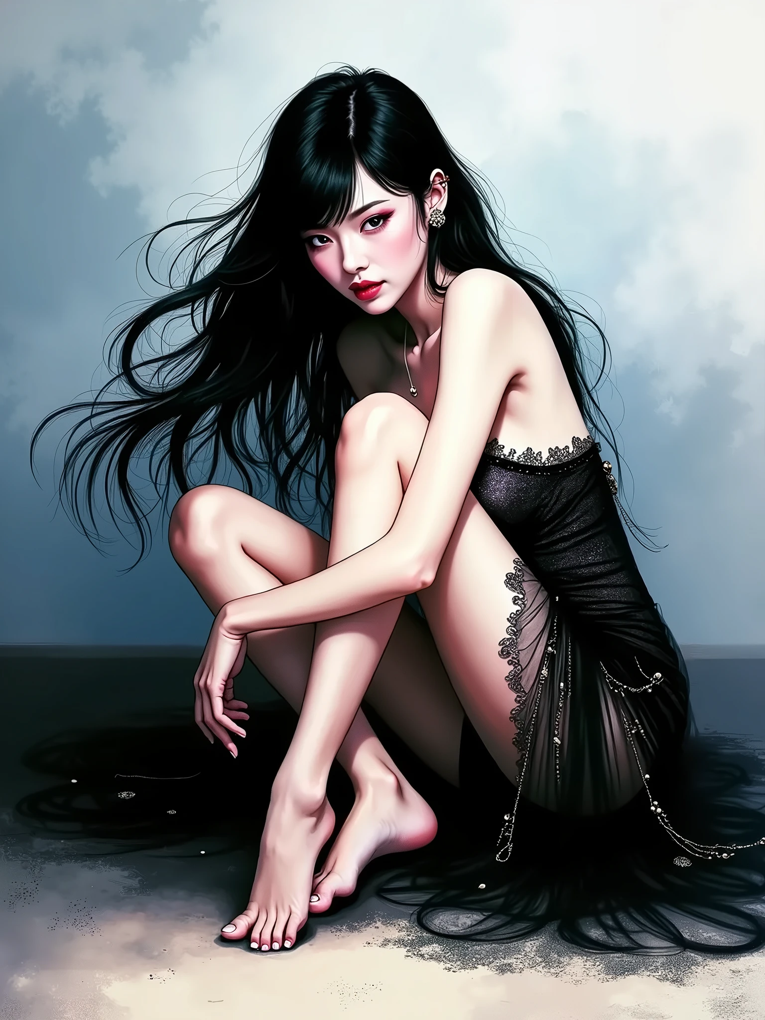 cleavage, Big breasts, naked top, Sexy , Beautiful legs, Lace shirt high heels high heels 4k sexy , Sweaty transparent top transparent panties, Tongue sticking out, Sticking out the tongue, Drooling, Drooling, Black hair, Confused eyes, Confused eyes, beautiful legs, jade feet, scratching posture, black silk long legs