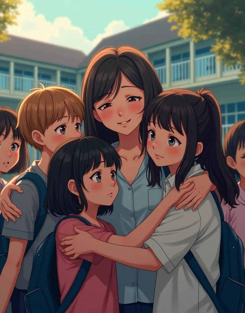 A woman in her fifties with a hairy backside sitting on a man's lap, hyperRealistic school girl, Realistic school girl, a hyperRealistic school girl, 3D Animation realistic, , ( ( 3D Rendering ) ), 3D Animation, 3D Animation, 3D Animation girl, Anime girl crouching, sakimichan hdri