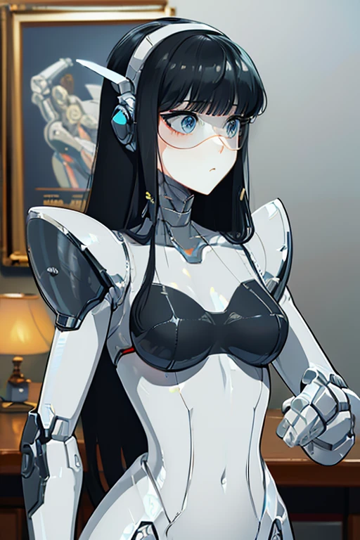 (masterpiece),(Highest quality),(Super detailed),(Best illustrations),(Best Shadow),(Absurd),(Detailed Background),(so beautiful), 16K, 8K, 4K,(Best Shadow),robotization,woman ,big bust,Robot Joint ,Metal skin,Black robot Suit,long hair,a black robot suit that covers the whole body,robot hand,cyber bodysuit,mecha head,(Detailed hands and fingers:1.2),Ball joint robot body,doll joint,beautiful face,beautiful robot girl,robotic eye,robotic hands,(no more human skin),android girl,cyborg girl,F cup, sexy body,(machine made joints:1.2),(machanical limbs:1.1),(blood vessels connected to tubes),(mechanical vertebra attaching to back),(mechanical cervial attaching to neck),aegis(persona3),pussy,no messy picture style