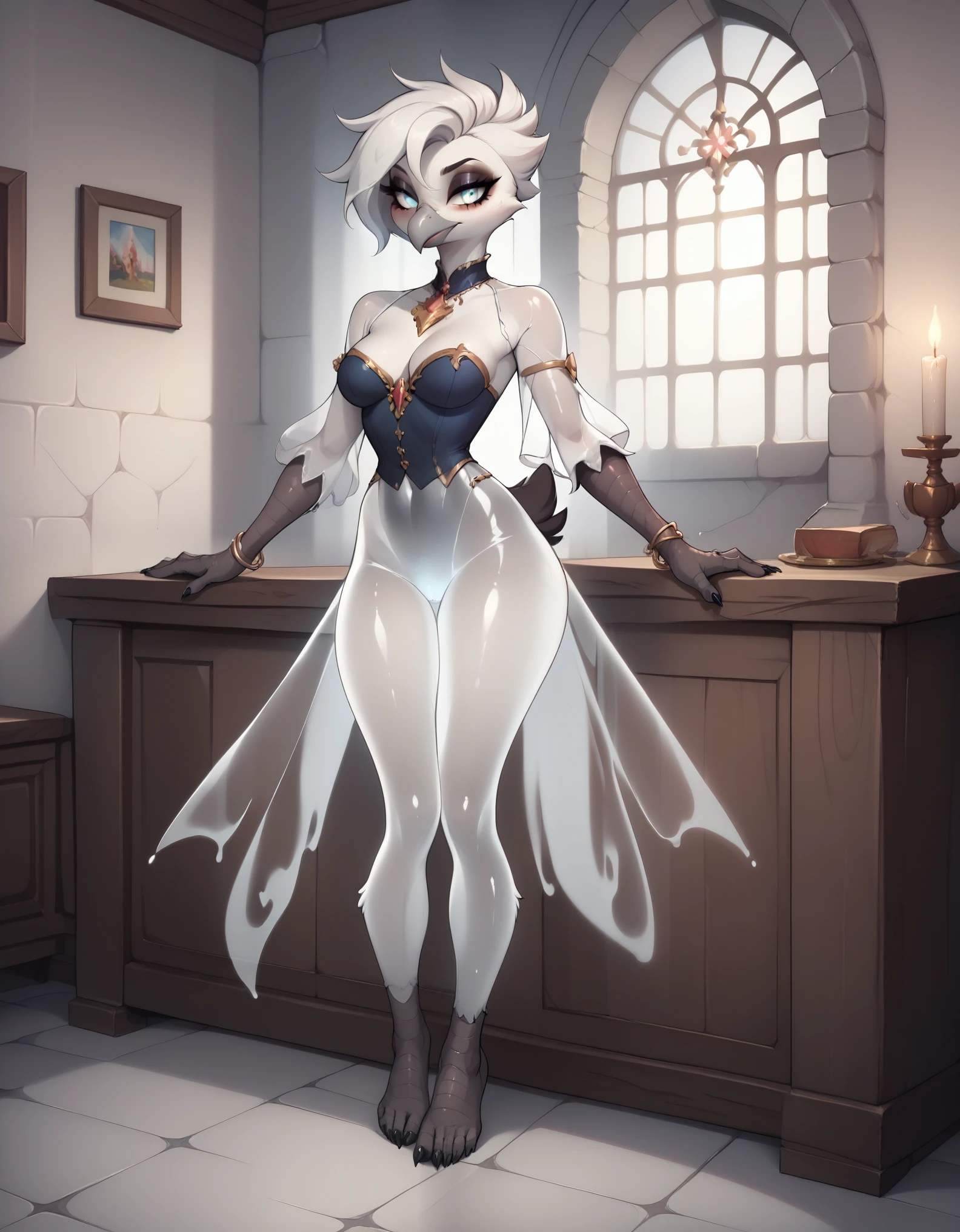 Beautiful VAPOREON is shown to have a sexy figure. She is wearing a  beautiful gala dress, jewelry, standing in a gala ballroom, sexy session, putting her hands on her waist, poseing,exposed cleavage, cowboy shot, superior quality, many details, , solo, masterpiece, ultra detailed, scenery, VAPOREON, cute breasts, aqua blue skin, serafuku, anthropomorphic, fursona, furry, anthro, clear blue glowing eyes, fin ears, 16K, RTX, HDR, extremely high details,