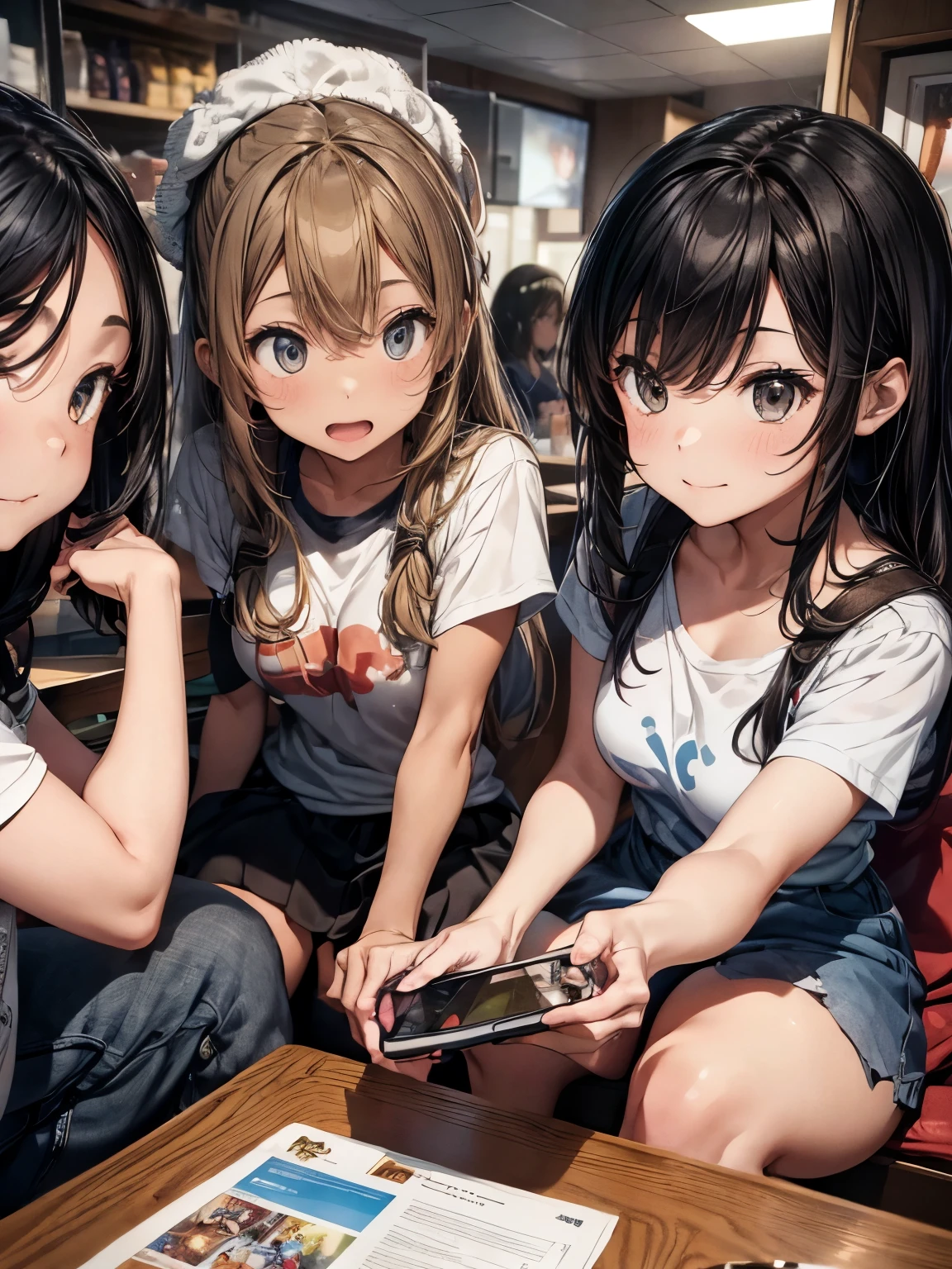 score_9, score_8_up, score_7_up, score_6_up, score_5_up, score_4_up, masterpiece, best quality, <lora:DPOXL:1> <lora:ogipoteXL_AP_V1:1> 2girls, blonde hair, multiple girls, school uniform, black hair, blue eyes, looking at viewer, blush, brown eyes, long hair, serafuku, phone, skirt, cellphone, sailor collar, white background, bangs, closed mouth, simple background