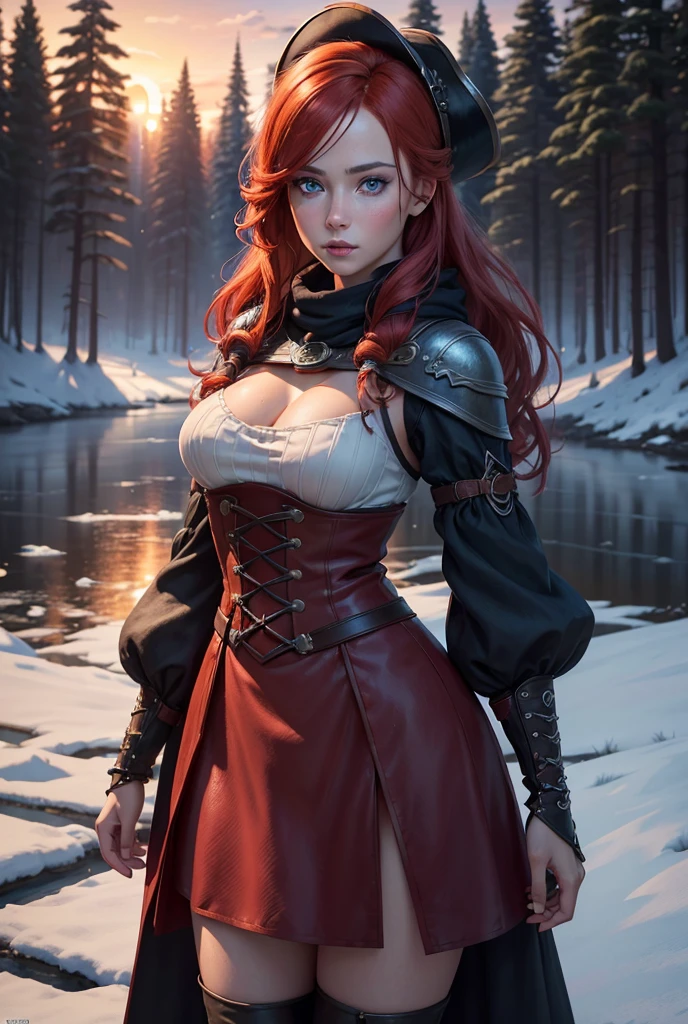 [highest quality,Shaded,Extremely detailed,Very detailed,Super detailed,complicated,Realistic],Wolf Woman,Wolf Girl,Full body portrait,full fur,Red fur,Full tail,Red hair with a red tail,Straight hair,Braided Hair, Brooch in hair, Flower Brooch, Almond-shaped eyes, Red eyes, Intimidating smile, Ominous look, Devil&#39;s Clothing