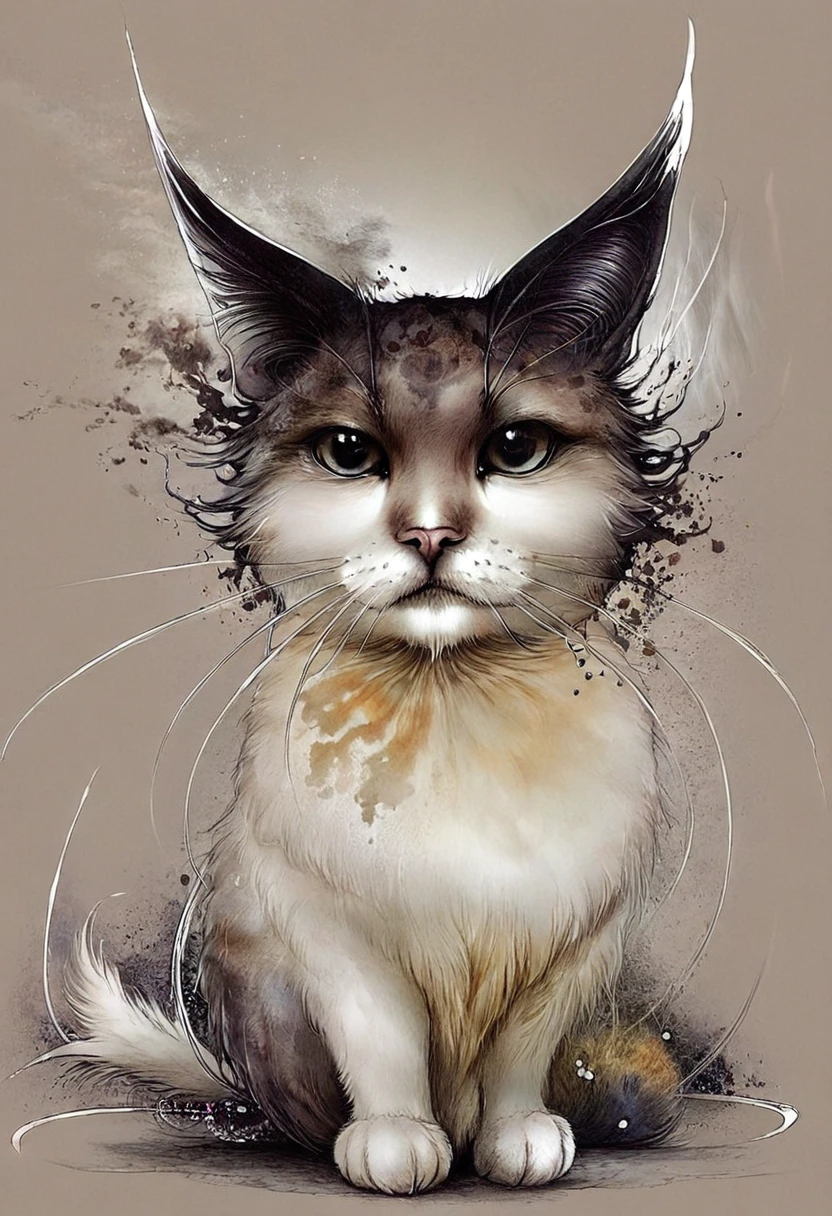 Female cat ,  in the style of artist Ryohei Hase , ( fully consistent with the style of artist Ryohei Hase):1.5