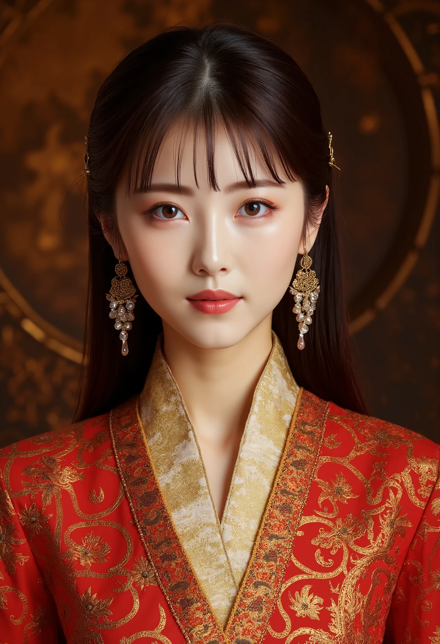 (best quality,4k,8k,highres,masterpiece:1.2),ultra-detailed,(realistic,photorealistic,photo-realistic:1.37),1girl,red cheongsam,sexy,long black hair,standing,highly detailed,upper body,traditional Chinese dress,elegant,graceful,beautiful face,striking features,porcelain skin,alluring eyes,captivating expression,traditional Chinese architecture,ornate background,intricate patterns,vibrant colors,dramatic lighting,cinematic composition