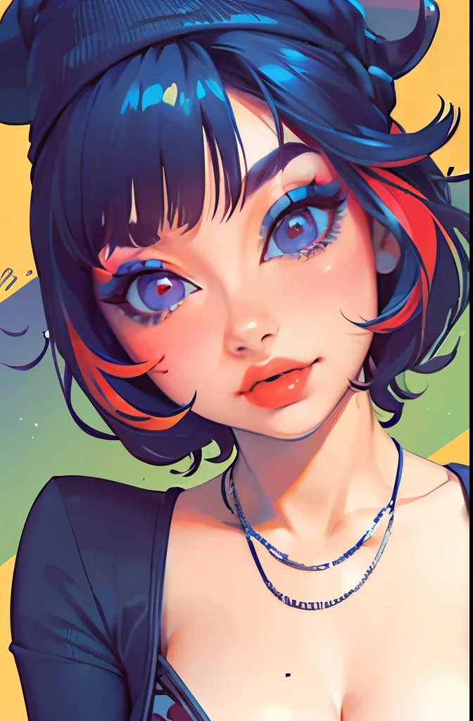 8K quality, watercolor painting, stylish design, (((The strongest beautiful girl of all time))), (((Japanese))), Fashionable hats, (((highest quality))), bob hair, HDR, ((Detailed details)), skull fashion, detailed clothing texture, (((graffiti art))), colorful hair, ((masterpiece))、((Super detailed))、colorful flowers
