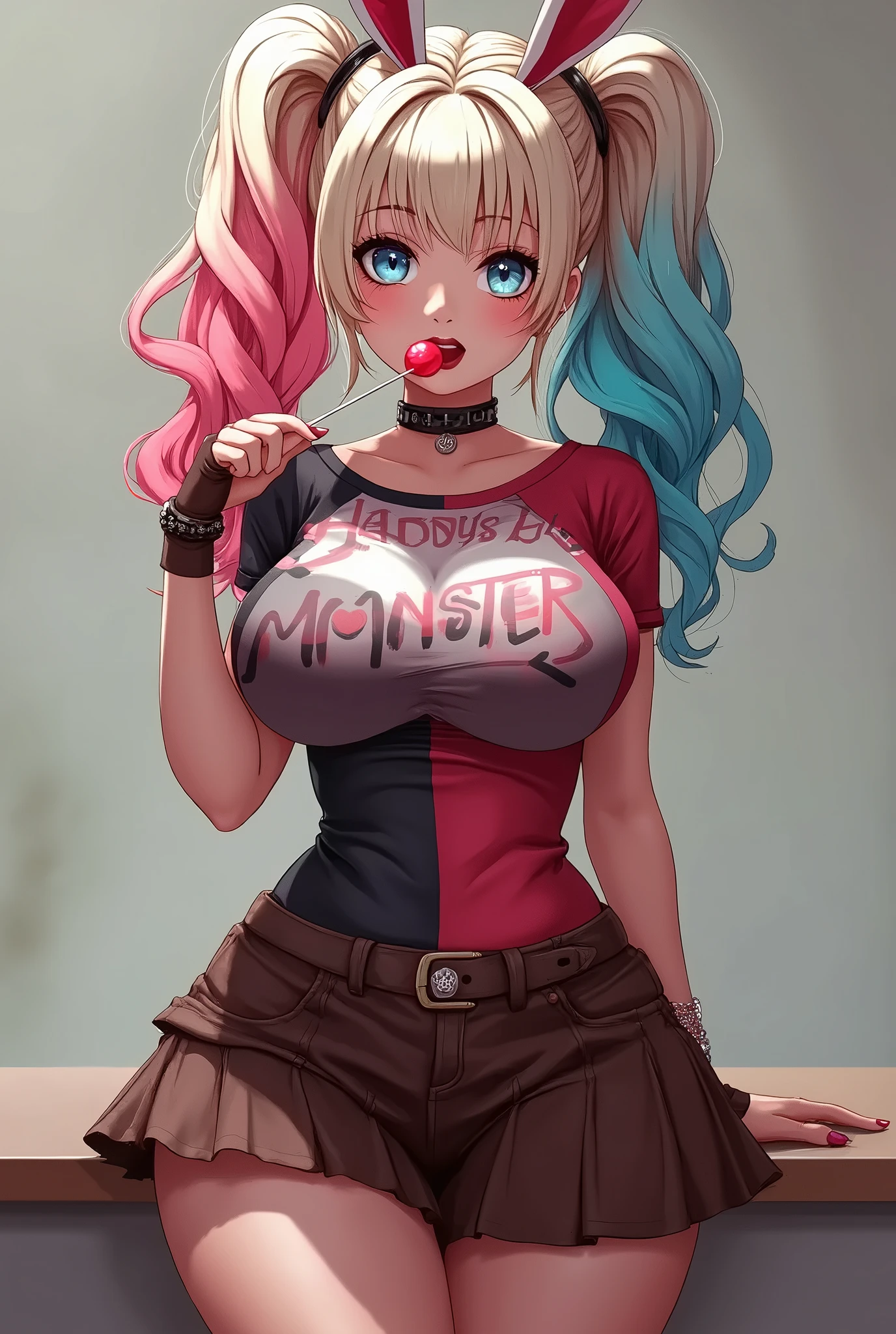 a woman with pink hair is getting fucked by a man, very beautiful cute catgirl, in style of francisco goya, playful!!!, tongue out, enormous tits