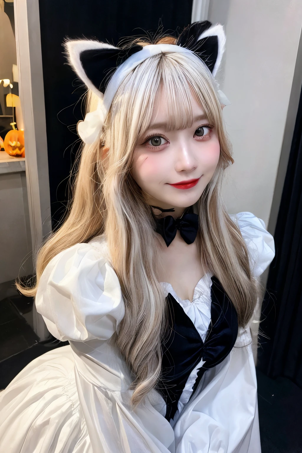 blond girl,Blue eyes and black collar, Anime girl cosplay, Anime girl in real life, Anime cosplay, Blonde anime girl with long hair, rena nounen style 3/4, cabellos largos dorados, as an anime character, Realistic young anime girl, cosplay, anime-inspired, Cute natural anime face, rpgmaker, shikamimi