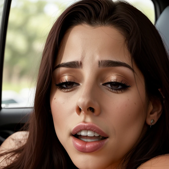 Masutepiece,,Awarded Photo,  , edgOrgasmo,face focus, chica latina hiperrealista de 23 year old s con pecas,  mouth open and eyes closed  , Woman with advantage  _rostro、23 year old 、inside a car、 Close-up of the face ,from below、Realistic nostrils、 Not suitable for work,