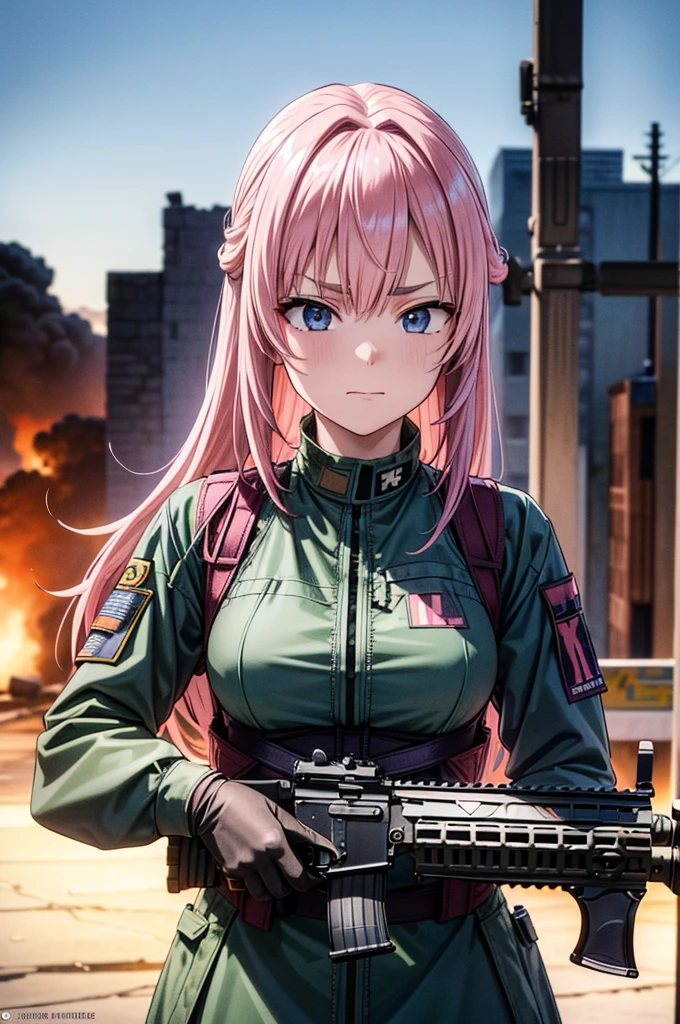 <lora:steinsgate_nyannyan-12:1> faris nyannyan, army uniform, camo, ((hair down)), long hair, camo pants
masterpiece, best quality, absurdres, ruined city, post-apocalyptic city, night, upper body