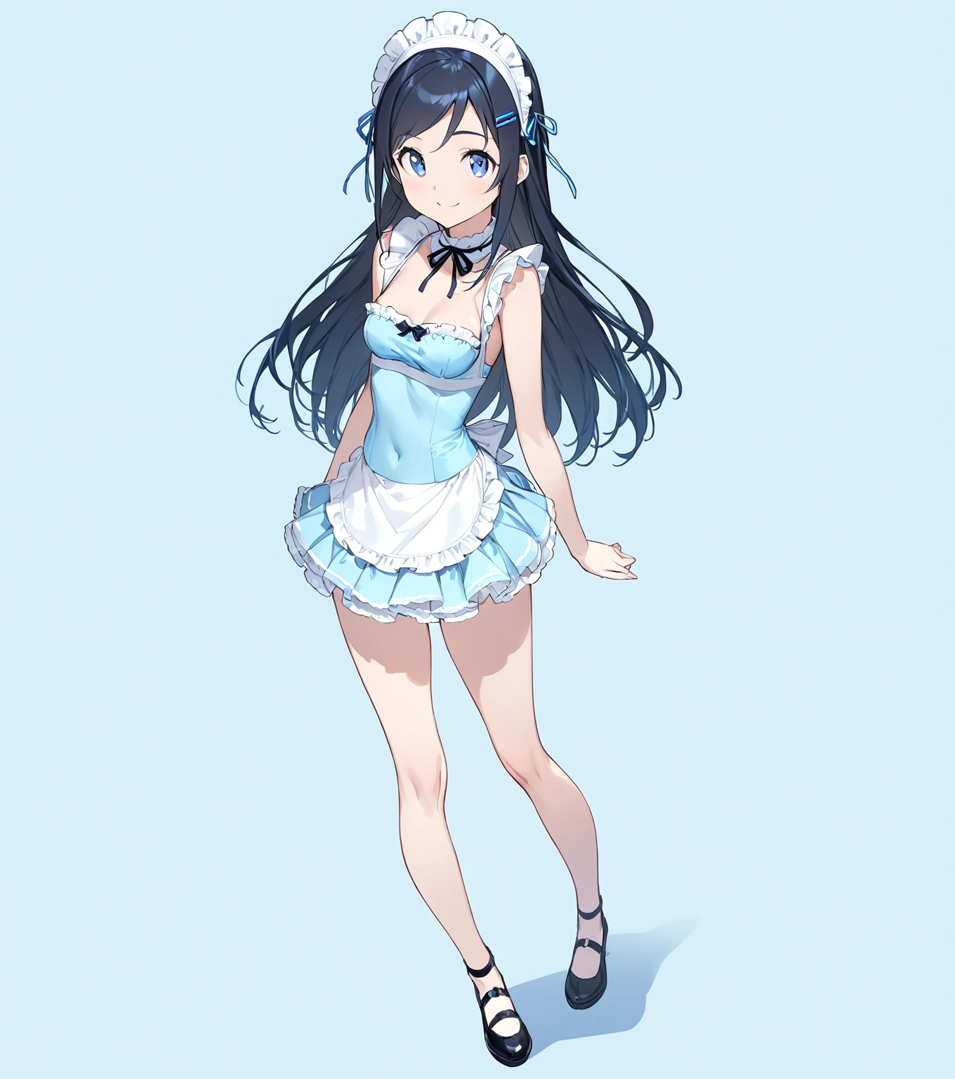 (masterpiece), (Highest quality), High resolution, (Very detailed), (Best illustrations), (Best Shadow), (so beautiful), (very cute), (Absurd), (Pink Background), (Pink Room), (Pink carpet), Round face shape
(Highly detailed face), Perfect limbs, Intricately detailed face, (High Contrast:2)
(Head to toe full body view), Take center,
My Little Sister Can't Be This Cute, (Aragaki Ayase), (Ayase Aragaki), 16-year-old girl,
Black Hair, blue shiny hair, Long Hair, black eye, Round Breasts, Shyness, smile, Pitiful,
Perfect limbs, Perfect Anatomy, Thin legs, Five perfect fingers, One person, so beautiful少女, very cute少女, Big eyes, slender, Tight waist,
Beautiful Skin, Wet, sexy, Charm, full body of a young girl,
(One person、solo:1.3), Full Shot, panoramic,
Erotic, ,
Maid clothes, Short skirt, ribbon,
Blue striped underwear, White frilly underwear, 小さいribbonが付いてる下着,
(Skirt Lift:1.3),(Grab your skirt:1.3),
tits, Butt, naked, Legs slightly apart,
White Stockings,
Standing, Beautiful legs slightly apart, View from the front,