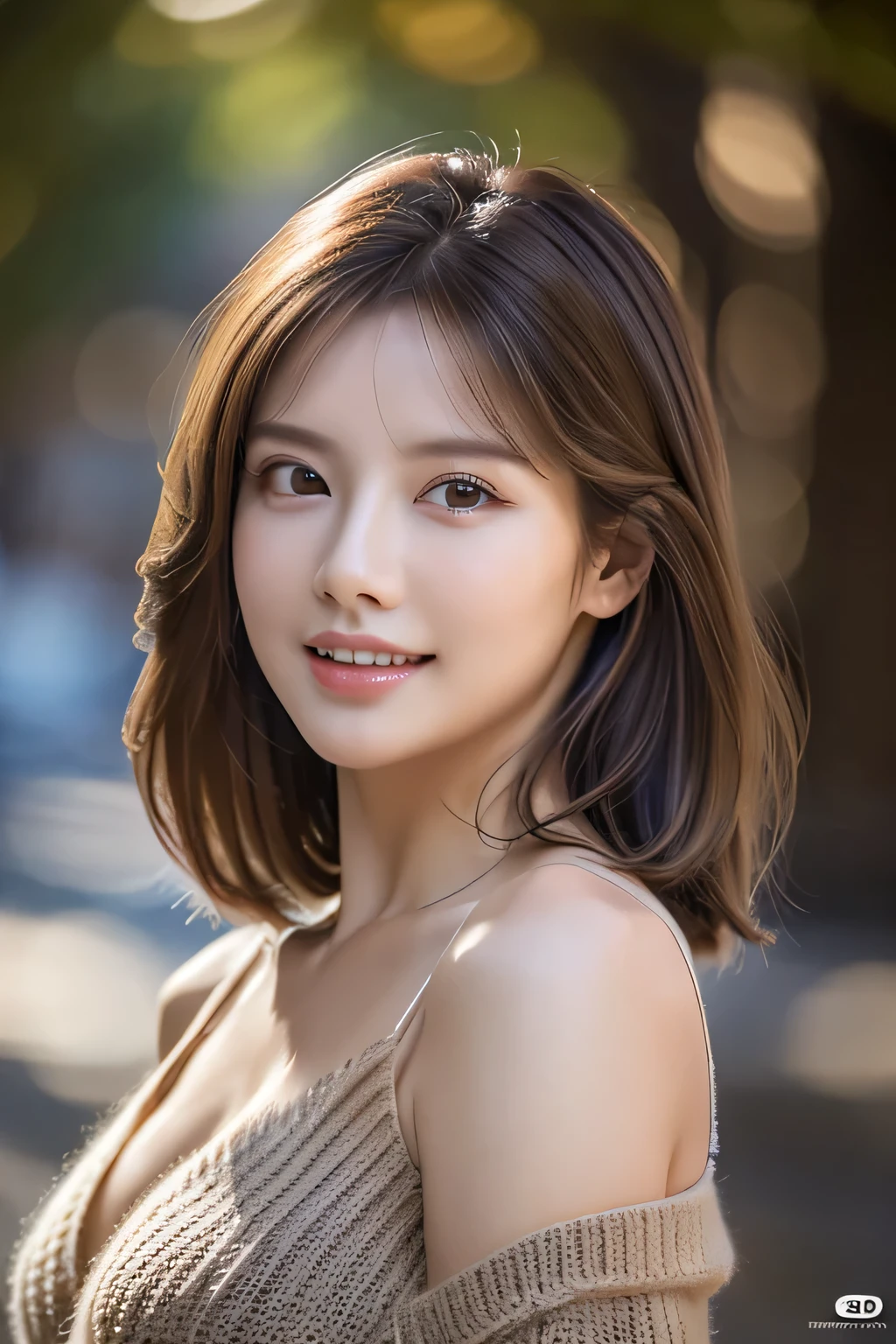 ((highest quality)), ((masterpiece)), (detailed), Perfect Face、Perfect body、Light brown hair、Beautiful Skin、Cleavage、girlfriend on date、Russian Beauty、(masterpiece:1.3), (8k, Photorealistic, Raw photo, Best image quality: 1.4), (Random Hairstyles:1.2)、Cleavage:1.2、Super detailed face、Attention to detail、double eyelid、Put your chest together、Sharp focus:1.2、Beautiful woman:1.4、Light brown hair、highest quality、masterpiece、超A high resolution、(Photorealistic:1.4)、Very detailed and professionally lit smiles、Loose, lightweight knitwear、Shoulders out、thin、Serious expression、Deadly position ,amazing, dynamic production 