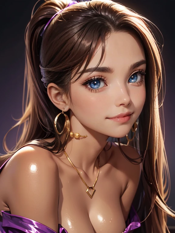(8k、RAW Photos、Highest quality、masterpiece:1.2)、(Realistic、Realistic:1.37)、Very detailed、Ultra-high resolution、Beautiful and well-proportioned face,full screen、Asian,Gal,model, Dark Blonde Long, clothing:Off the shoulder、denim、Lip gloss(Wet lips),Big Breasts、Sunburned skin,Beautiful and detailed skin、Skin Texture、Professional Lighting、sexy、