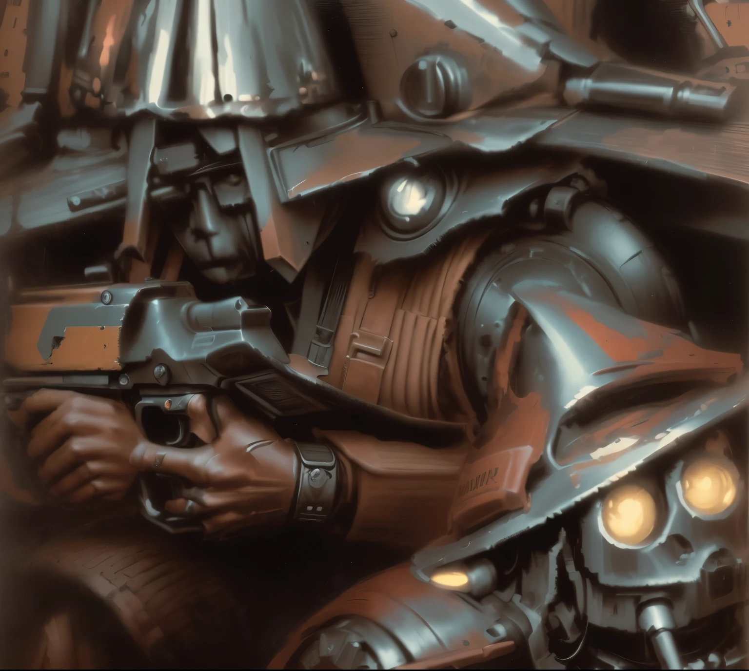 dark horror fantastic postapocaliptic art and Terminator by Dariusz Zawadzki <lora:Dariusz_Zawadzki_ArtStyle:0.85>
