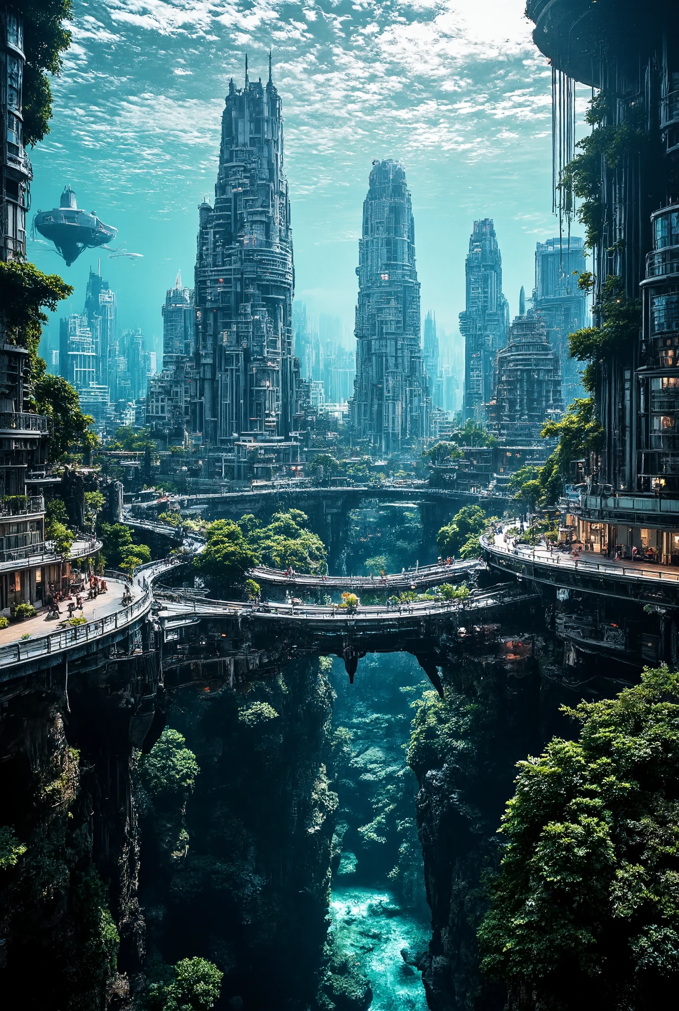 A high modern miniature underwater city, An optical zoom on a small underwater Metropolis showing a modern living miniature city in the year 2500,  Cyberpunk, Kinetic Art, Ambient Lighting, Edge Lighting, Emerald Color, Mauve Color, Onyx Color, Science Fiction, Bronze, Liquid Crystal, Telephoto Lens, Futuristic Cityscape Backdrop, Unreal Engine, 8k,