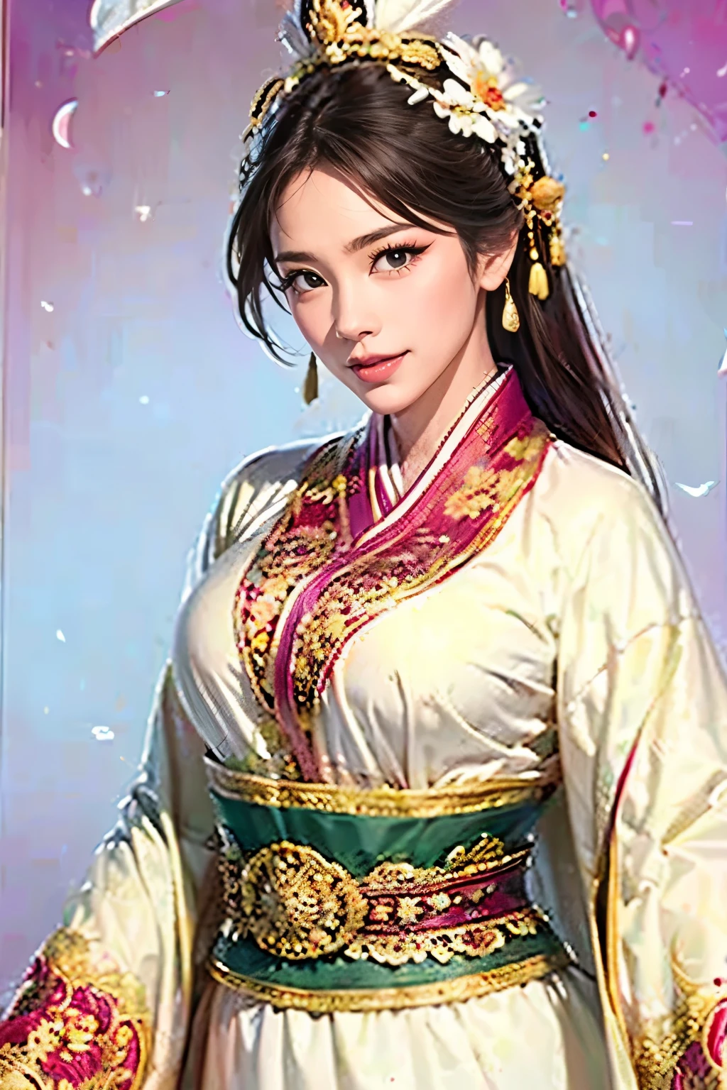  beautiful woman,  image from waist to head, Three Kingdoms traditional costume 