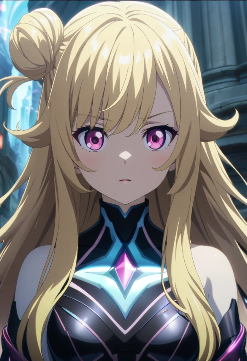1girl,20 years old,solo,long hair,blonde hair,finana,twin drills,(water outfit),(in a underwater city),bare shoulders,looking at view,serious