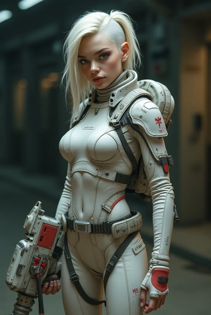 sci-fi, woman around 19 years old ,armor , space, futuristic,blond hear