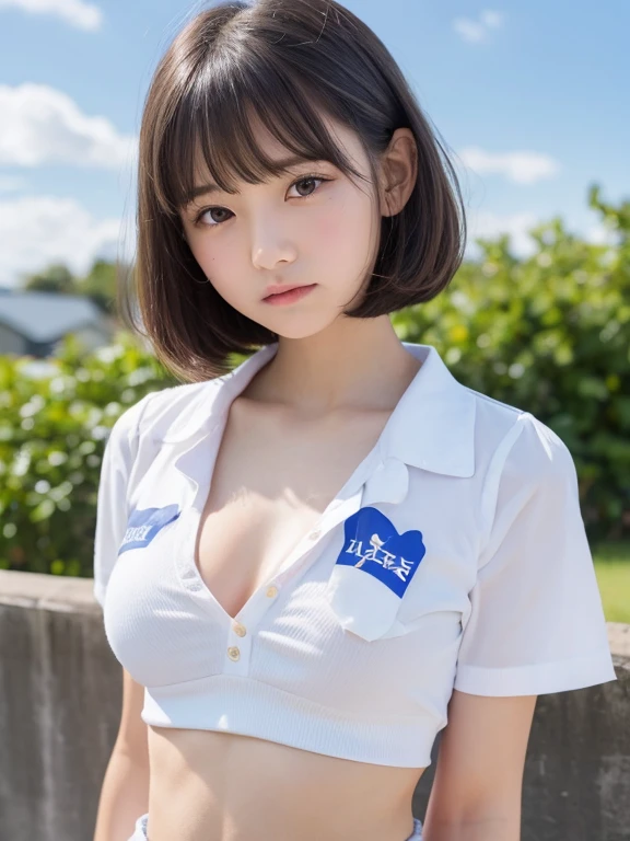 Black Hair Bob　Korea person　beautiful girl small breasts　white and beautiful skin uniform　hi-school girl　Beautiful breasts　gravure