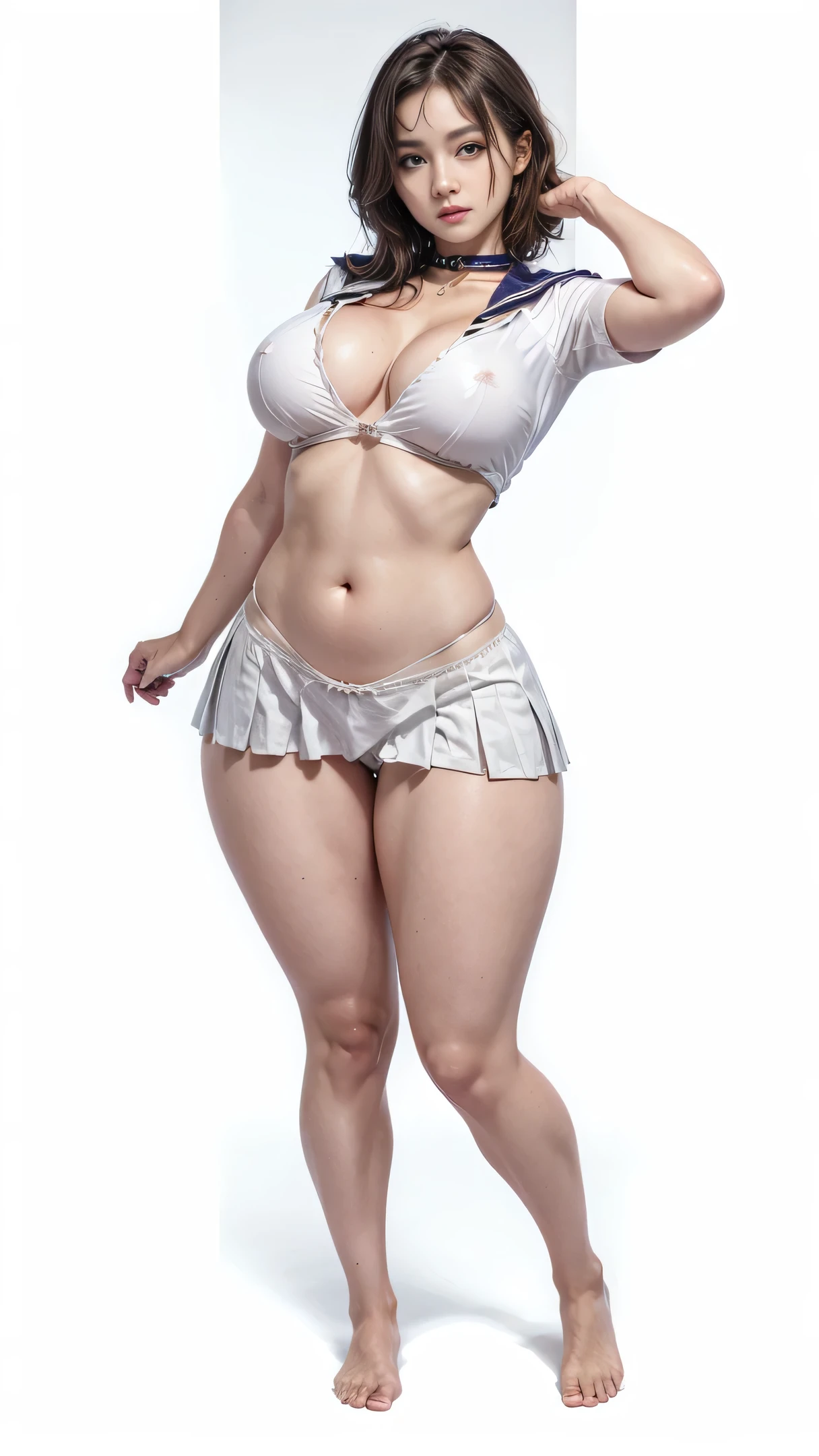 nsfw,(Student Uniform, Seraph,  pleated skirt , Sailor collar,  white shirt,  white panties to be covered:1.7),(Super Powerful Super Huge Breasts:1.5),(    big pelvis    :1.5)(Chubby:1.5), Rosy Cheeks,Sparkling bright eyes,A warm and kind smile,  Delicate facial features,       detailed portrait       、Perfect Skin,Natural Light,soft colors,Dreamy cute girl,    very detailed,Best Quality,(beautiful:1.5) ,masterpiece,    very detailedな,       skin texture,   Anatomically correct, high res,High Quality Model,retina,Cinema Lighting,Theatre Lighting,Realistic photo,(Best Quality,4K,8k:1.2),Perfect Skin,         detailed facial features    , (eye:1.2),(nose:1.1),(lips:1.1),Long eyelashes,    complicated details , Exquisite, Breathtakingly beautiful and attractive, Powerful, Impactful,     awe-inspiring    , wonderful, Extremely detailed CG