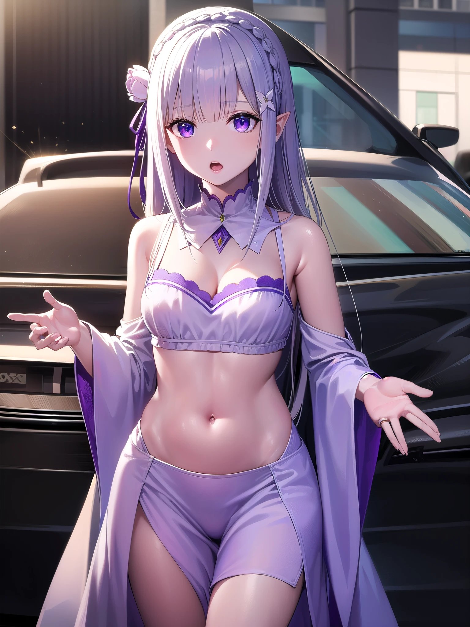 A woman with purple hair and horns poses in a bikini, seductive anime girls, Detailed digital anime art, beautiful and seductive anime woman, Extremely detailed Artgerm, advanced digital anime art, 2. 5 D CGI anime fantasy artwork, 8K high quality detailed art, digital advanced anime art, Anime goddess, 3 d anime realistic, Digital anime art。