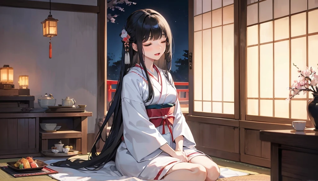 (natta:1.7), east asian architecture, 1female,Sitting on tatami mats, (Cheongsam), brunette color hair,(hair between eye), Pull back, lip flap, 20yr old,Beautiful fingers,Beautiful long legs,Beauty body,pretty nose,Beautiful character design,perfect eyes,s the perfect face,looking at viewert,(Innocent_Big_Eyes:1.0),(Light_Smile:0.3),offcial art,Very detailed CG unity 8K wallpaper,Perfect litthing,Extremely colorful,Bright_Front_face_lighting,(tmasterpiece:1.0),(Best_quality:1.0), 超A high resolution,4K,ultra - detailed, photography of, 8K, hdr, A high resolution, absurderes:1.2, Kodak Portra 400, filmgrain, The background is blurred out, Bokeh:1.2, lens flare glow, ( vibrant_Color:1.2) (Beautiful,Large_Breasts:1.4), (Beautiful_face:1.5),(Narrow_waistup)