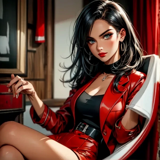 A woman in a red coat sitting on a chair with a dragon, popular on ArtStation Pixiv, detailed anime artwork, detailed digital anime art, complex gorgeous anime CGI style, guvez on pixiv art station, guvez on pixiv, anime fantasy illustration, detailed anime art, clean detailed anime art, detailed key anime art, red lip micro-open, nude