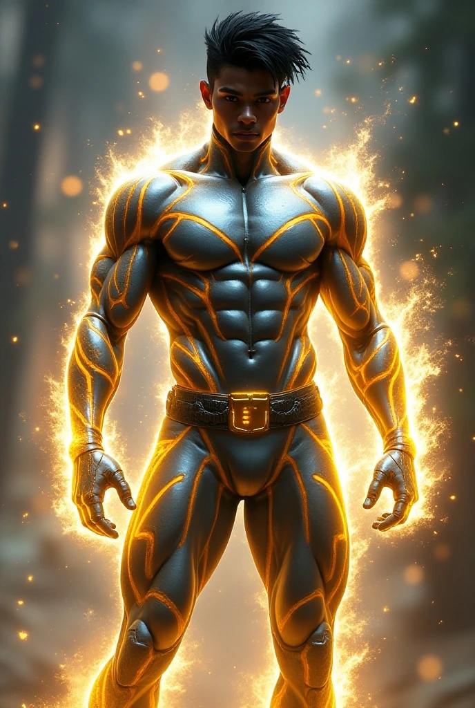 Illustration of a handsome Anubis man, he is sexy and muscular, shirtless, his body is black, his eyes are led turquoise, he is naked,  there's a turquoise glow coming from his crotch, there's black and turquoise fog, turquoise flames, gold sparks, up close