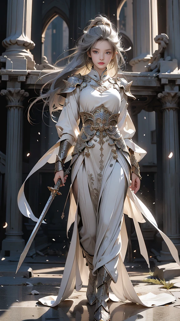 A highly detailed front-facing portrait of a futuristic female android designed as a disaster response and search-and-rescue specialist. The android is shown from the upper body upwards, looking directly forward with a calm and determined expression. Her face is human-like, featuring soft synthetic skin with subtle cybernetic reinforcements, while maintaining her glowing yellow-orange eyes that symbolize vigilance and empathy. She has medium-length metallic bronze hair, styled practically but with a slightly flowing appearance to emphasize her human-like qualities. Her high-tech rescue suit has reinforced armor with glowing accents and hazard markings in bright orange and silver, designed for high-risk operations. The suit includes communication devices and utility slots for tools. The background is a clean gradient in muted gray and orange tones, highlighting her role as a rescue specialist. The lighting is soft yet emphasizes her glowing eyes and mix of human-like and futuristic robotic features. HD rendering, concept art style, blending humanity with advanced technology.