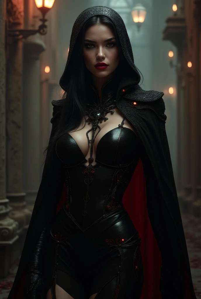 high quality,4K, Professional Effects ,Realism,Serpentine Queen,tight black leather uniform,kimono cheongsam design,miniskirt,White silk beautiful legs and jade feet,Fatal temptation,scarlet evil mask,snake-scale armor mecha elements,Dark purple light,Whip,female desire to control,high-end ancient Japanese bedroom