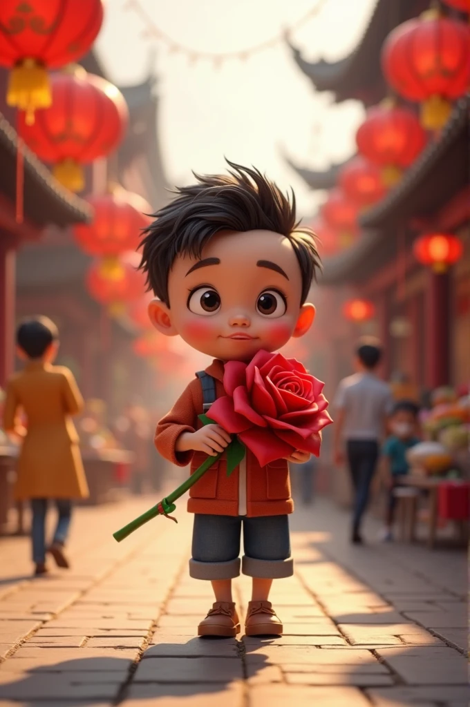 A boy, zoo, many balloons, happy, happy, perfect quality, rabbit, clear focus (clutter-home: 0.8), (masterpiece: 1.2) (realistic: 1.2) (bokeh) (best quality) (detailed skin: 1.3) (intricate details) (8K) (detail eyes) (sharp focus), (happy)