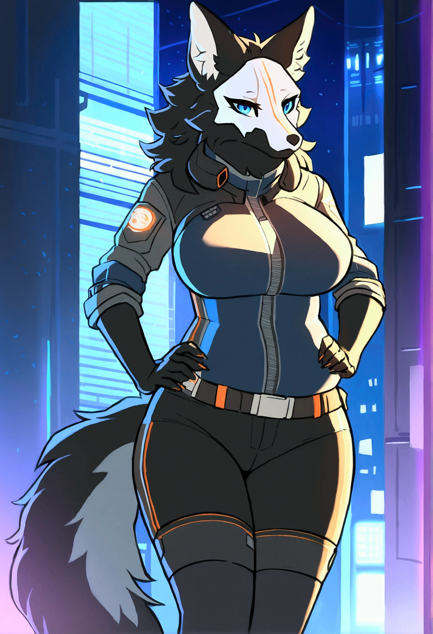 Tall_lanky_muscular_mature_wolf full_breasts female dark_gray_furry_body yellow_eyes very_fluffy scarred_body foggy_forest starry_sky solo Masterpiece best_quality absurdres highly_detailed cleanly_drawn_eyes anthro_only by_claweddrip, by_greasymojo, by_underscore-b, by_runawaystride
