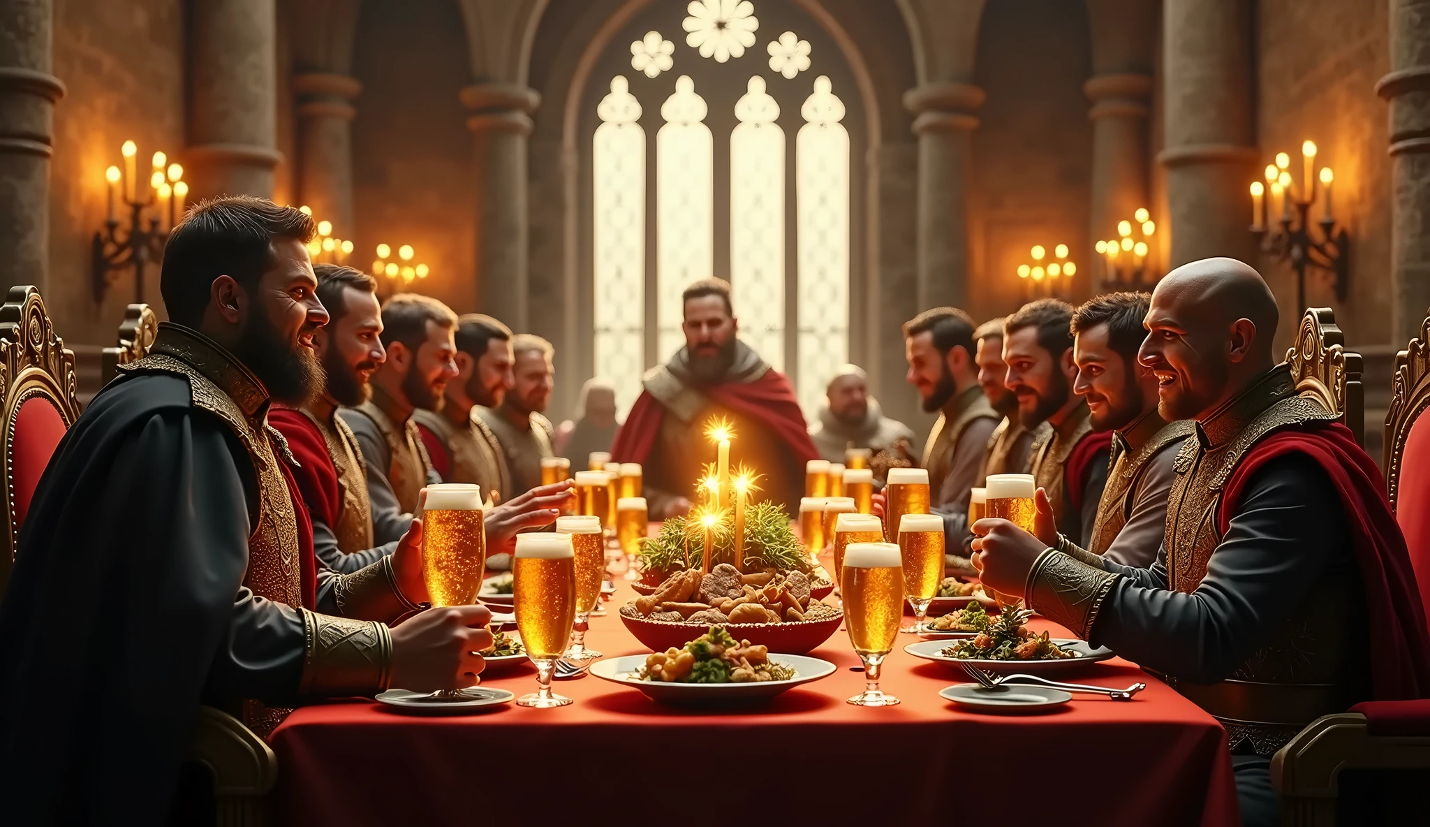 isaias usando capa, standingn, Far away is a round table with men drinking and laughing, robes and arms of cloak raised on a broken earth, castelo, muralhas, reinado, luz de lava brilhante de baixo do campo de asteroides (rochas irregulares, pedregulhos e detritos disparando para o ar:1.3) (tempestade de detritos de poeira ventosa:1.1) Volumetric mist mist ray tracing z pass bright light from below, (obra-prima) (melhor qualidade) (detalhado) (8k) (cinematic lighthing) (foco nítido) (intrincado)