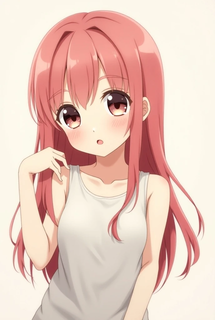 Beautiful anime girl,Sticking out her long slobbery tongue,Wrap around a boy's waist,And ready to be put into the mouth。