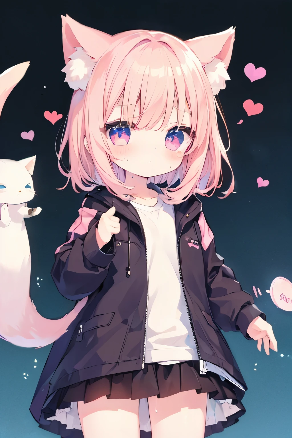  oversized jacket 、Putting on a collar、**********************、,Pink Shortcut,Very beautiful and Shining Eyes、Shining Eyes、 1 girl、Small breasts、Cat ears **********************、Very beautiful and Shining Eyes、Shining Eyes、1 person、cat ears、((((()))))、heart❤、((sweat、vapor)）、Flattery、Embarrassed