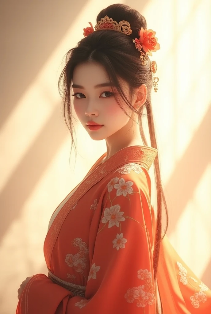 girl, ancient chinese costume, whole body, Sunshine, Beautiful Skin,  beautiful white background, masterpiece, Super detailed, A magnificent composition, , High image quality, Extremely detailed, Official Art, Uniform 8K Wallpaper, Super detailed, 32K