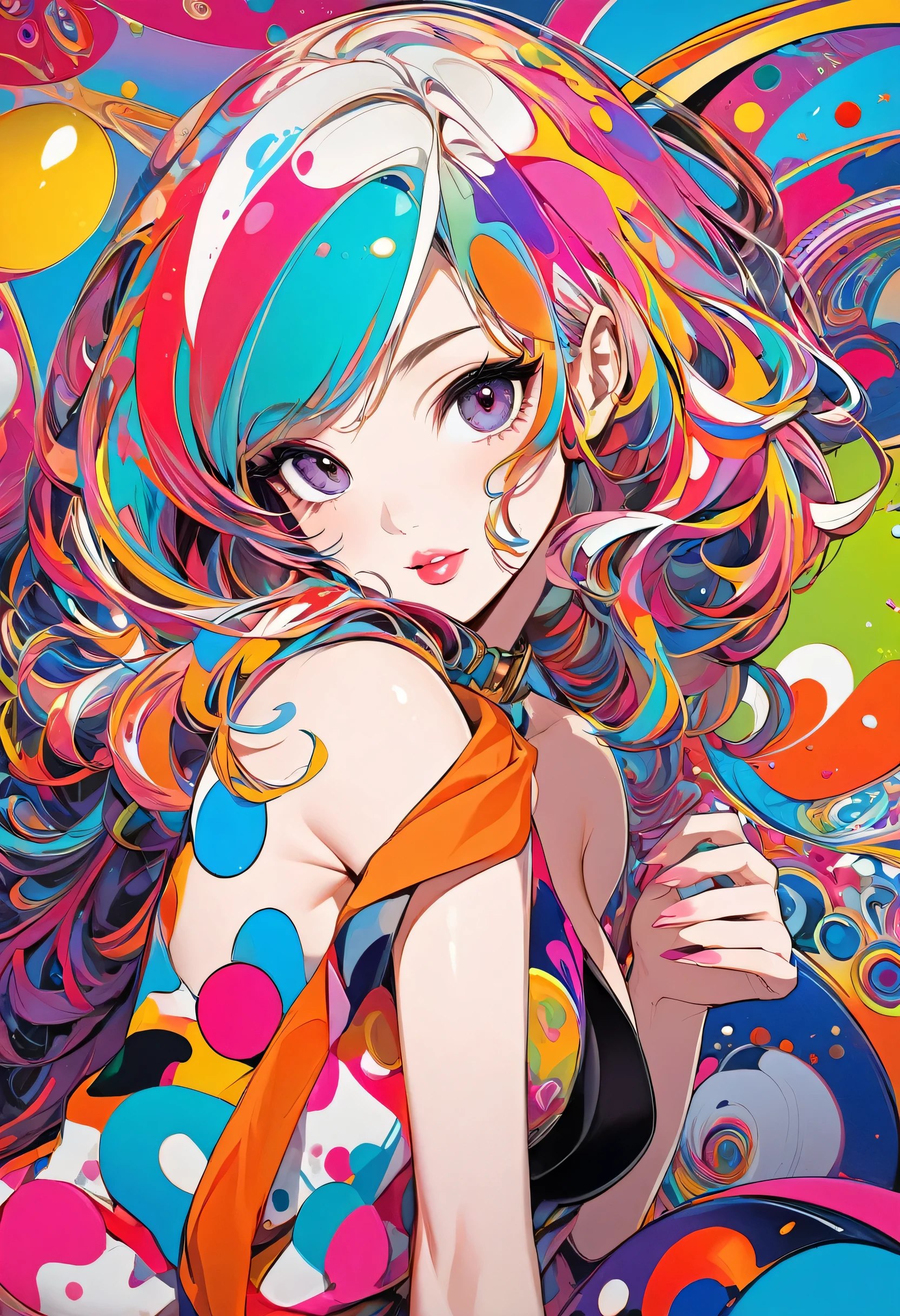 Ultra-realism Hermes colorful style, Simple Line Initialism,Abstract art,(((The most beautiful girl of all time))), Sweet face. Lips in love, stylish design, Dark Eyes, (((Holiday Room))), (((Cute amoeba)))