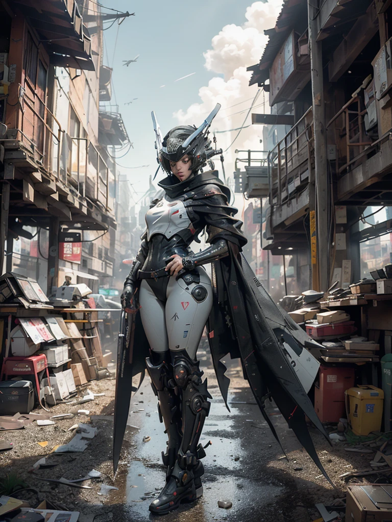 ((best qualtiy)), ((tmasterpiece)), ((Realistis)), (A detailed), (realisticlying:1.5), A futuristic boy, (Thick stature), (White trench coat), Lights on armor, Cybernetic headdress, looking at viewert, dynamicposes, postapocalyptic, Destroyed city background, Buildings on fire, scientific fiction, HDR, Ray traching, NVIDIA RTX, Hyper-Resolution, Unreal 5, sub surface scattering, PBR textures, Post-processing, Anisotropic filtering, depth of fields, Maximum clarity and sharpness, trichotomy,8K original,(Luminous Particle:1.4),(VerydetailedCG,Unity 8k壁纸,3D,cinmatic lighting,lens flare glow),Reflectors,Sharp focus,Cyberpunk art of a,cyberpunk building,