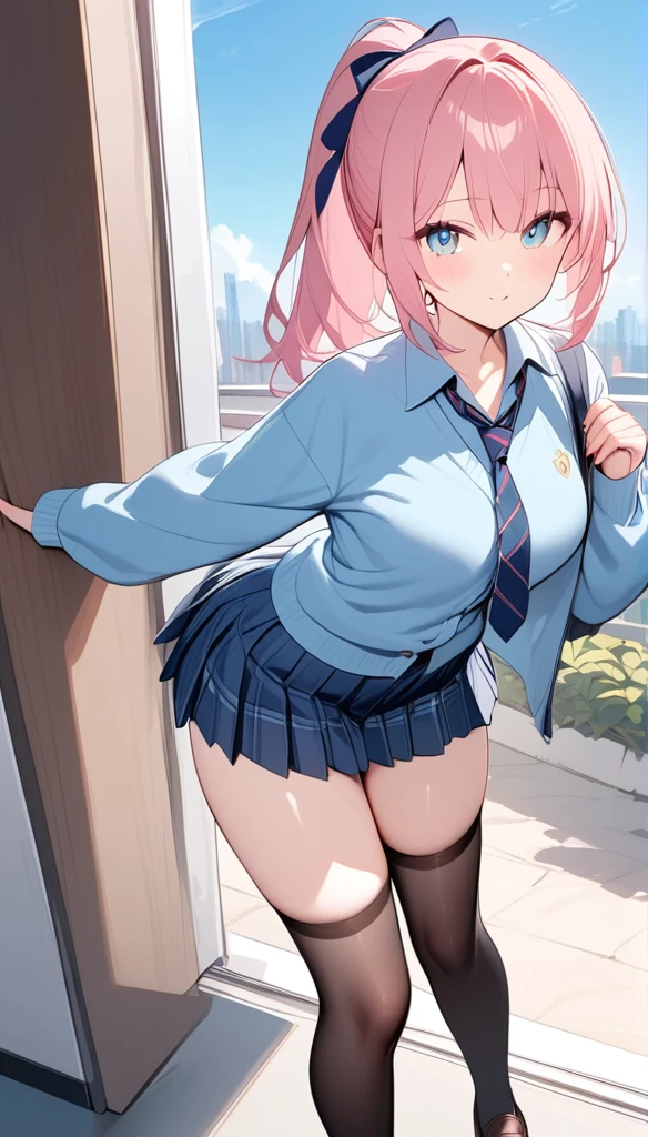 Highest quality,wonderful,finely,Highly detailed CG Unity 8k wallpaper, (High Contrast), Sailor suit, (Light blue striped underwear), (Beautiful ass:1.3),(Black Stockings),(Thighs:1.2)
