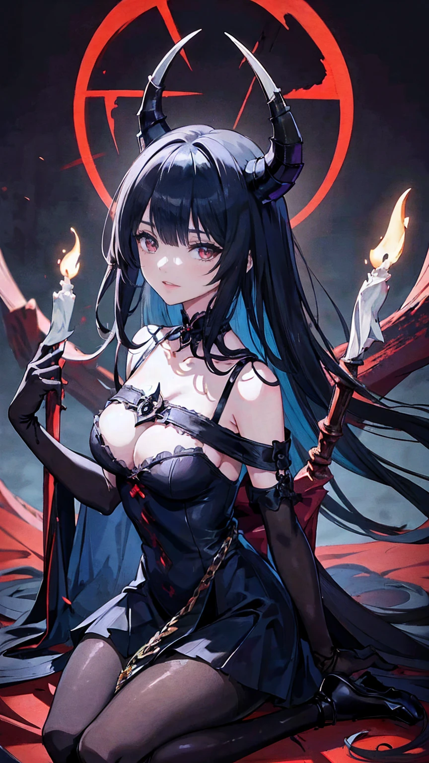 , Perfect Eyes, Soft light, High image quality, 4K resolution, masterpiece: Fine skin,  Attention to Details, 最High image quality, Awards,  very detailed, High image quality, devilの女王、Horned goat,  gothic dress, Living in the depths of hell, Lava flow, Blue long hair, blue eyes, RED HIGH HEELS,  navy blue dress、Shadow Face　、 weapon 、Staring at the audience with a look of fear、beautiful girl、とてもcute天使、Pink Gothic Fashion、cute、baby face、smile、 Long Skirt 、Black long boots、.(最High image quality,4K, high res,masterpiece:1.2), very detailed,Realistic:1.37,Spooky altar background,Dark fantasy,Red color scheme,Ominous atmosphere,Eye-catching,story,anatomy, anime style, concept art,beautiful Attention to Details顔と (((Red eyes ))),A terrifying ritual ,devilの儀式,Premature death,Inappropriate behavior,クレイジーなsmile,Scythe Face,Girl Monster, beautiful,  Delicate facial features, Sharp Eye,  sharp fangs, pale Skin, Dark Background Cinema Lighting, dramatic shadow, Gothic style, Gloomy atmosphere, Dark fantasy, 1 person&#39;S,   wide,  open your mouth to bare your teeth,Sharp teeth like a beast, Wide lips, Very wide mouth, Red cheeks, ,(Blood splatter:1.4),Scary smile, smile,Angel Design, TwiSted smile、Bloody、Head bleeding,,,,,、Blood splatter、,(Blood splatter:1.4),skull,devil&#39;gun,Horror Style, ((Fantasy Sweet Ta Frill Pink Costume)), ((Flowing blonde hair)), ,(Blood splatter:1.4),Female Curves,  sexy flat stomach , Perfect hands, Perfect anime character face, (Pink Tata Dress)), standing, ((邪悪なsmile)), ,(Blood splatter:1.4), Steam circulation, Moonlight Illumination, night lighting, (Blood splatter:1.6),アニメAngel Design, TwiSted smile、Bloody、Head bleeding,,,,,、Blood splatter、,(Blood splatter:1.4), skull,Gothic architecture、 Western architecture、ファンタジーのworld、,Victorian city, Skeleton Gas Light, absurd,  high res、 ((Tabletop)), ((最High image quality)), ( very detailedな), (( very detailed)), (beautiful), ((cute)), (NFSW:1.8), 1 personで,(:1.6)、(world&#39;最も恐ろしく不気味なdevilの少女:1.5)beautiful face、Full Body Ezbian、pale, beautiful肌、beautiful金の髪、smile gently、Dark building ruins、(snow white&#39;Frill dress:1.3)、(Dark ruins stained with blood:1.3)、Low angle full body shot、(girl is Standing in a pool of blood:1.5)、(The ground is :1.3)、(The girl lost a lot of blood.......:1.3)、(クレイジーなsmile:1.6)、Spirits、(Blood dripping from the mouth:1.3)、
