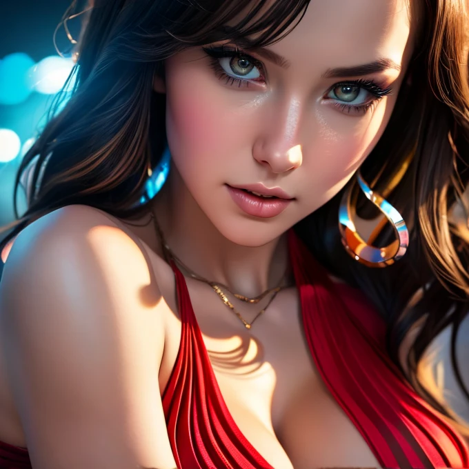 1girl, close-up, topless, large_breasts, detailed_nipples, kawaii_face, cute_expression, breast_focus, navel, tribal_tattoo, looking_down, from_above, (best_quality,8k,highres,masterpiece:1.2),ultra-detailed,(realistic,photorealistic,photo-realistic:1.37),HDR,UHD,studio_lighting,ultra-fine_painting,sharp_focus,physically-based_rendering,extreme_detail_description,professional,vivid_colors,bokeh,g4n1m3,comicbookpage_style