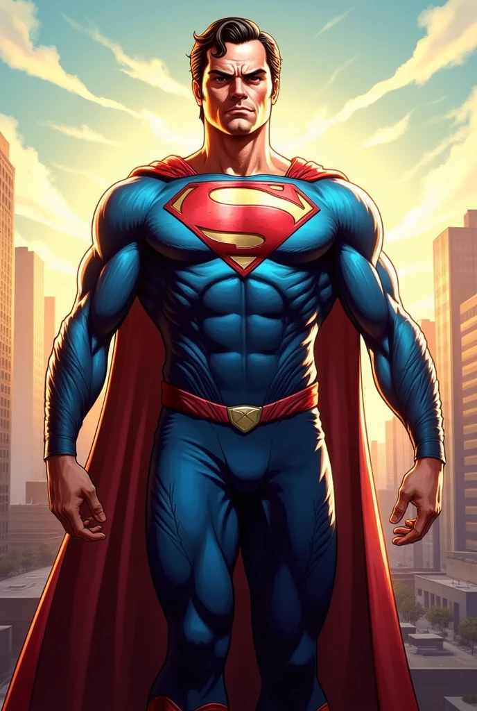 Stylish Superman in the air with cyberpunk background,8k ultra hd wallpaper, realistic