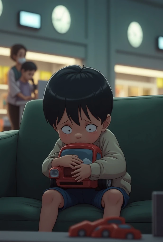 Art style comics,A little boy dressed in green casual clothes,Take a picture at the cinema with popcorn