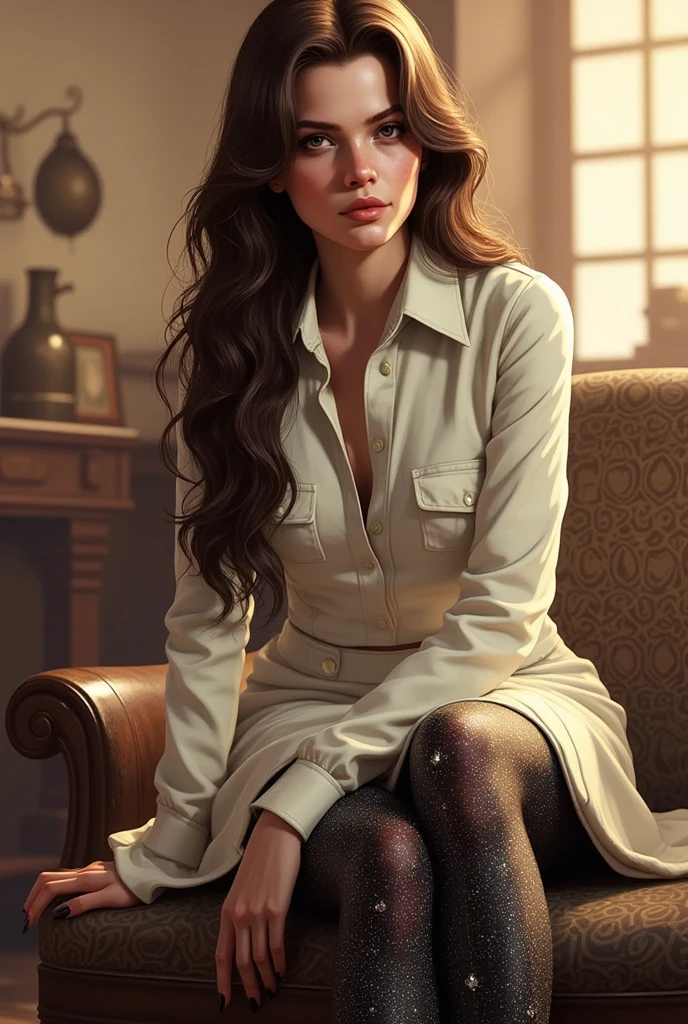 (masterpiece), best quality, ultra high res, full-body shot, sitting crossed legs pose, slim body, soviet style, 1girl, (black glittery pantyhose with gliterry diamonds, white pleated skirt, soviet uniform sweater),long hair, sopi, photon mapping, physically-based rendering, cinematic lighting, intricate, High Detail, Sharp focus, dramatic, photorealistic, cat ears